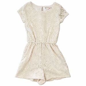 Red Camel Girls Ivory Lace Romper Size S Boho Floral Short Sleeve Keyhole Back